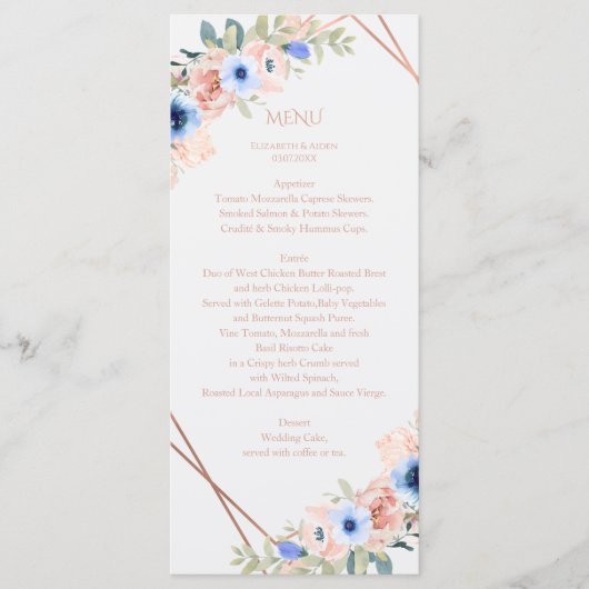 Peach Blue lichtgrijs bruiloft Collectie Menu (Voorkant)