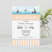 Peach Blue Nautical Baby shower Invitation Kaart (Staand voorkant)