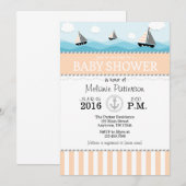 Peach Blue Nautical Baby shower Invitation Kaart (Voorkant / Achterkant)