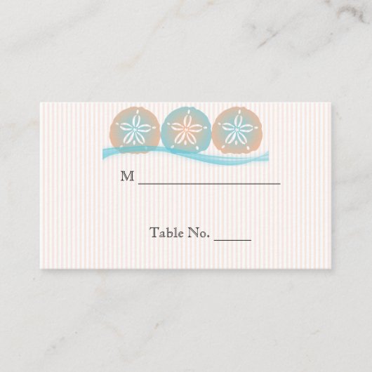 Peach Blue Sand Dollars Strand Wedding Place Cards Plaatskaartje (Voorkant)