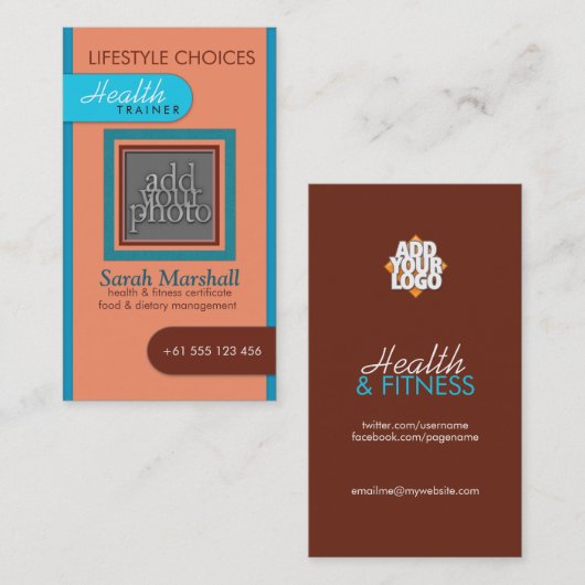 Peach & Blue Voeg uw foto-Visitekaartje toe Visitekaartje (Voorkant / Achterkant)