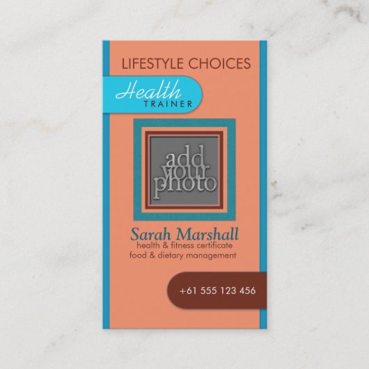 Peach & Blue Voeg uw foto-Visitekaartje toe Visitekaartje (Voorkant)