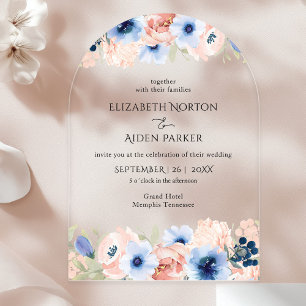 Peach Blue Wedding Collectie Acryl Uitnodigingen