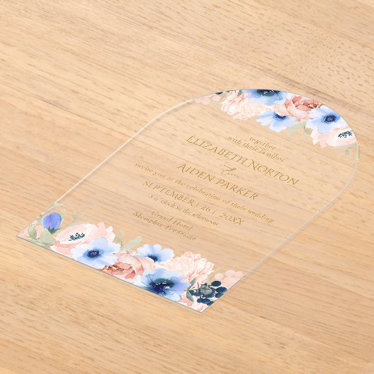 Peach Blue Wedding Collectie Acryl Uitnodigingen (Laagn)