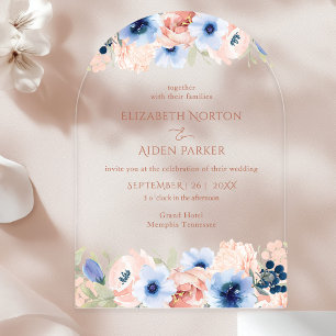 Peach Blue Wedding Collectie Arch Acryl Uitnodigingen