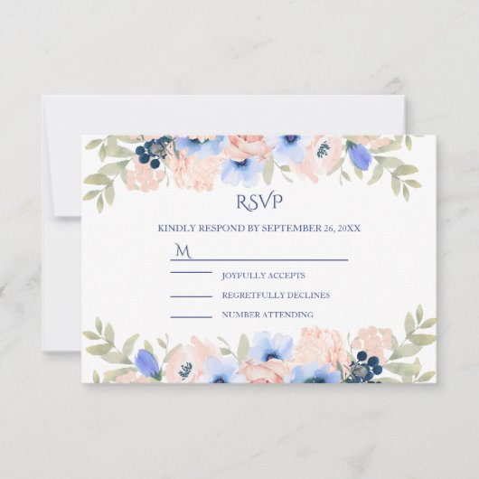 Peach Blue Wedding Collectie RSVP Kaartje (Voorkant)