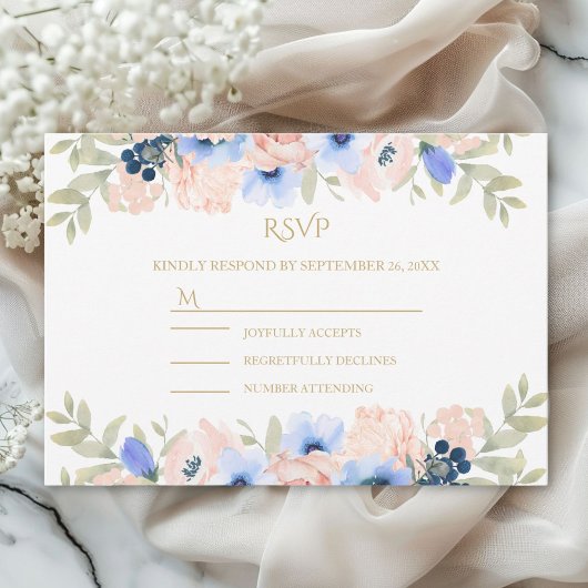 Peach Blue Wedding Collectie RSVP Kaartje