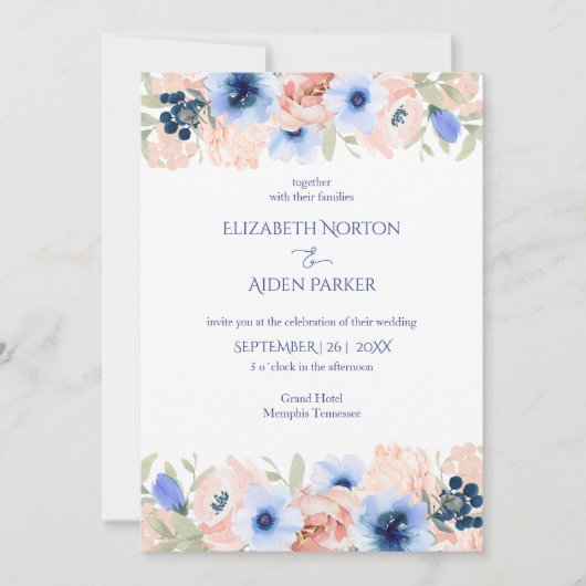 Peach Blue Wedding Collectie Uitnodiging (Voorkant)