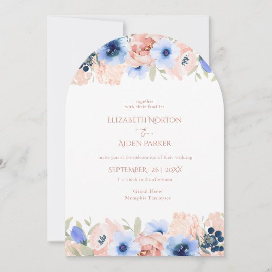 Peach Blue Wedding Collectie Uitnodiging (Voorkant)