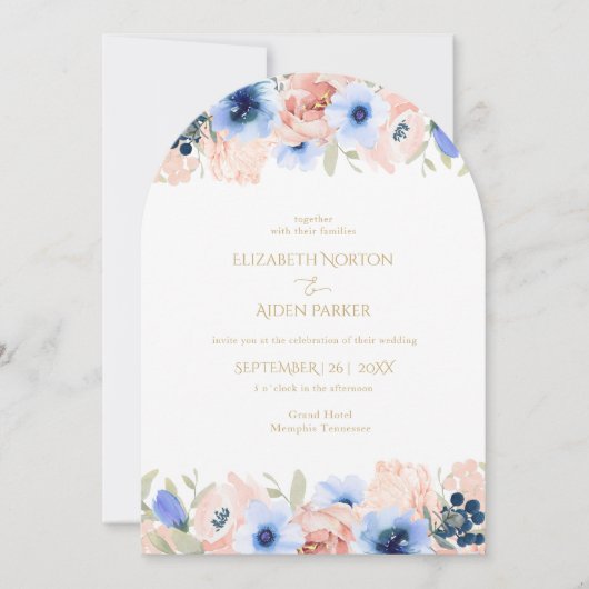 Peach Blue Wedding Collectie Uitnodiging (Voorkant)
