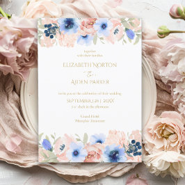 Peach Blue Wedding Collectie Uitnodiging