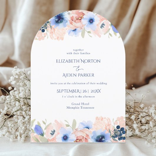 Peach Blue Wedding Collectie Uitnodiging