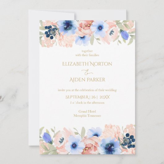 Peach Blue Wedding Collectie Uitnodiging (Voorkant)