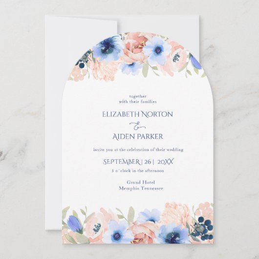 Peach Blue Wedding Collectie Uitnodiging (Voorkant)