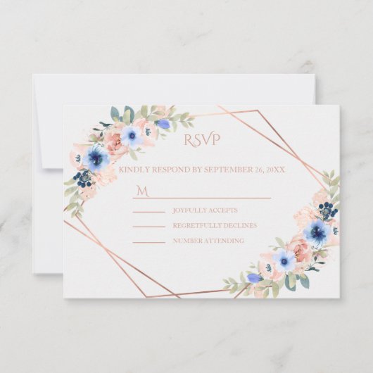 Peach Blue Wedding Collection RSVP Kaartje (Voorkant)