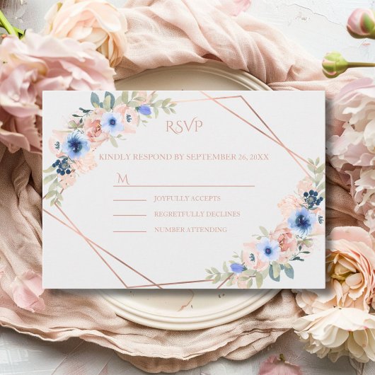 Peach Blue Wedding Collection RSVP Kaartje