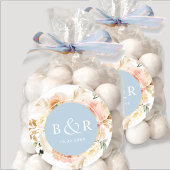 Peach Blush and Blue Wedding Envelope / Favor Ronde Sticker