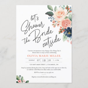 Peach Blush and Navy Bridal Shower Invitation Kaart