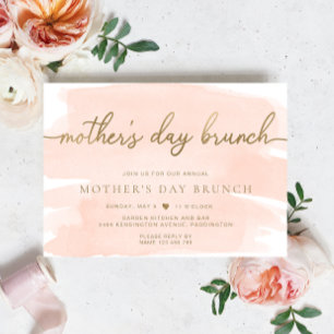 Peach Blush Aquarel Moederdag Brunch Kaart