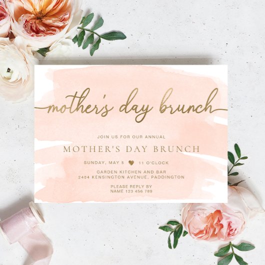 Peach Blush Aquarel Moederdag Brunch Kaart