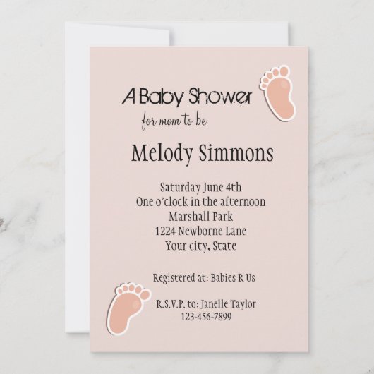 Peach Blush Baby Footprints Baby shower Kaart (Achterkant)