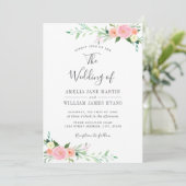 Peach Blush Bloemen Waterverf Huwelijksuitnodiging Kaart (Staand voorkant)