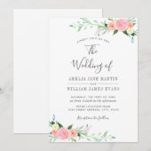 Peach Blush Bloemen Waterverf Huwelijksuitnodiging Kaart (Voorkant / Achterkant)