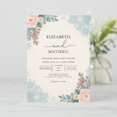 Peach Blush Bloemen Winter Wedding Kaart (Staand voorkant)