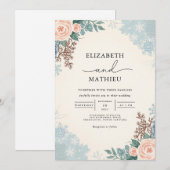 Peach Blush Bloemen Winter Wedding Kaart (Voorkant / Achterkant)