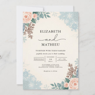 Peach Blush Bloemen Winter Wedding Kaart