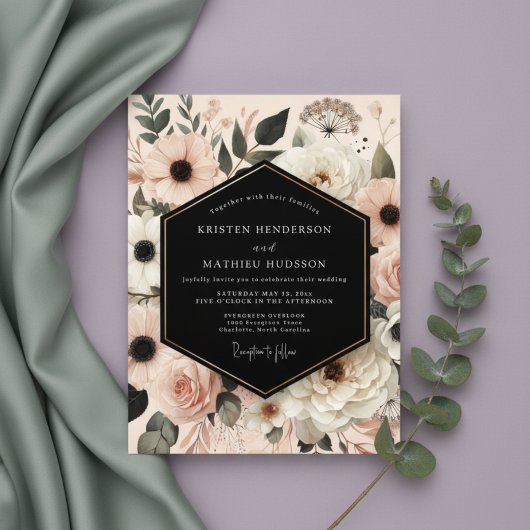 Peach Blush Botanical Romance Wedding Kaart