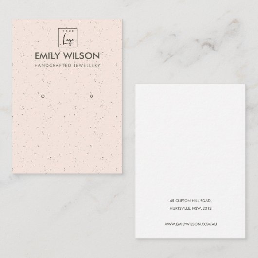 PEACH BLUSH CERAMIC TEXTURE EARRING DISPLAY LOGO VISITEKAARTJE (Voorkant / Achterkant)