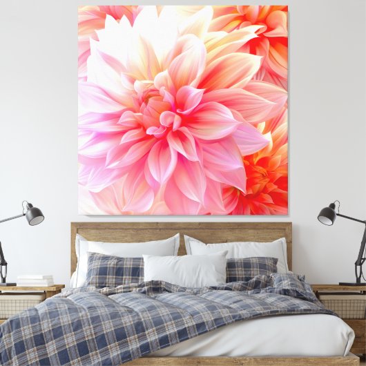 Peach Blush Dahlia Blossom Canvas Afdruk (Insitu (Slaapkamer))