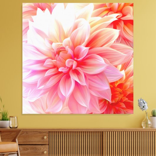 Peach Blush Dahlia Blossom Canvas Afdruk (Insitu (Woonkamer))