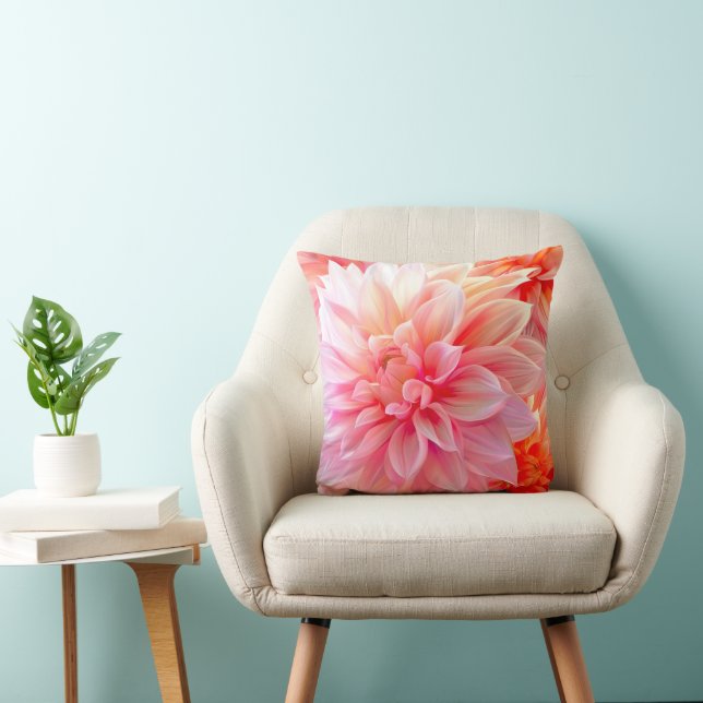 Peach Blush Dahlia Blossom Kussen (Stoel)