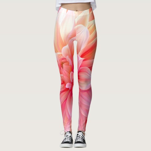 Peach Blush Dahlia Blossom Leggings (Voorkant)