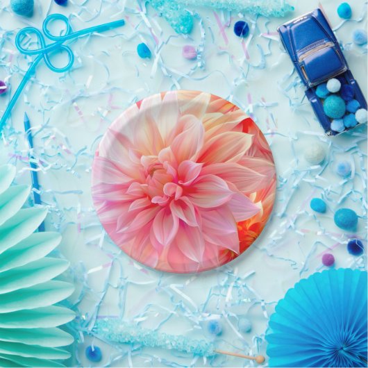 Peach Blush Dahlia Blossom Papieren Bordje (Feest)