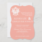 Peach Blush Damask Modern Chalkboard Invitation Kaart (Voorkant)