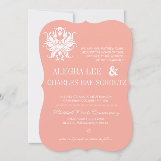 Peach Blush Damask Modern Chalkboard Invitation Kaart (Voorkant)