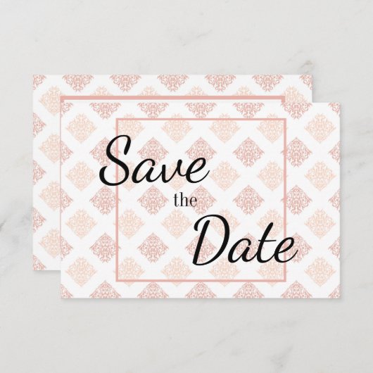 Peach Blush Damask Save The Date (Voorkant / Achterkant)