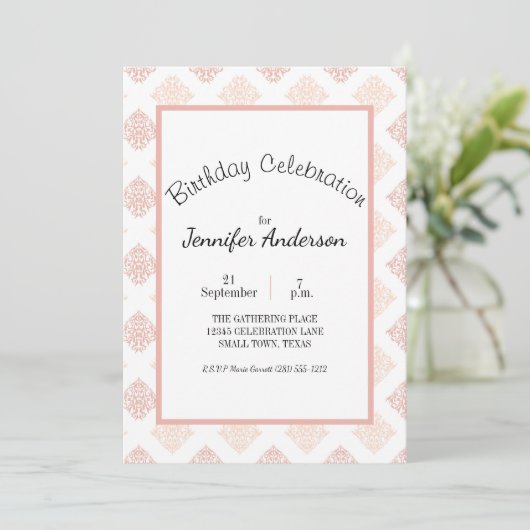 Peach Blush Damask Sweet 16 Birthday (Staand voorkant)