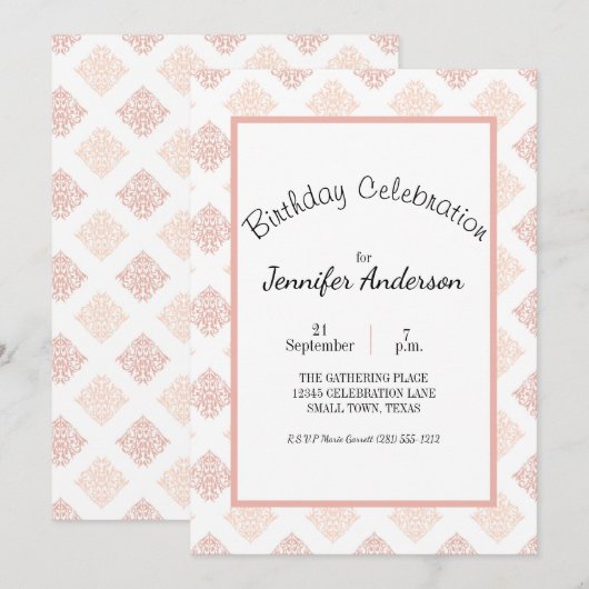 Peach Blush Damask Sweet 16 Birthday (Voorkant / Achterkant)