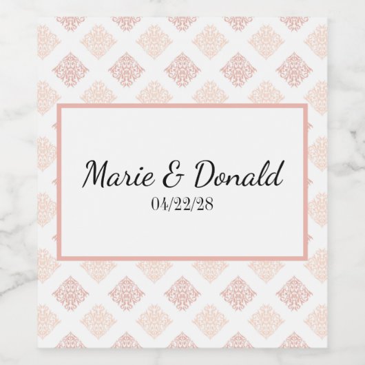 Peach Blush Damask Wijn Etiket (Enkel label)