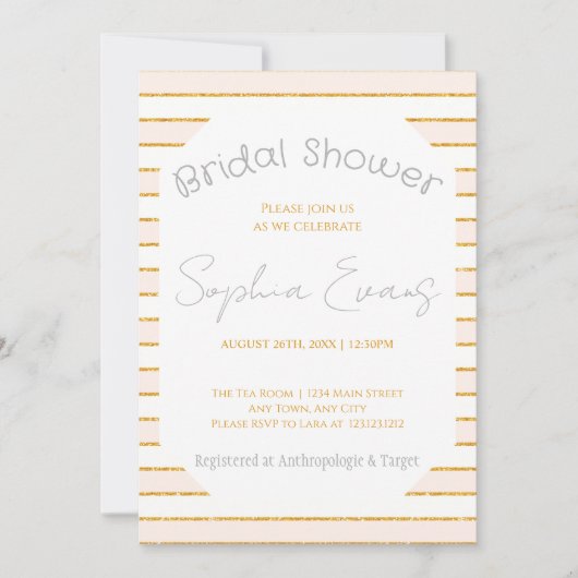 Peach Blush en Gold Striped Vrijgezellenfeest Kaart (Voorkant)