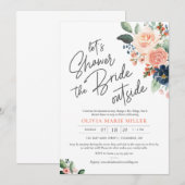 Peach Blush en Navy bruidsdouche uitnodiging (Voorkant / Achterkant)