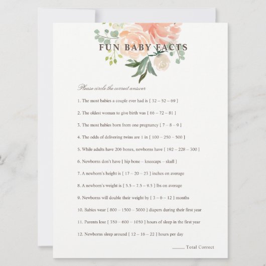 Peach Blush Floral Fun Baby Feit Baby shower Game Kaart (Voorkant)