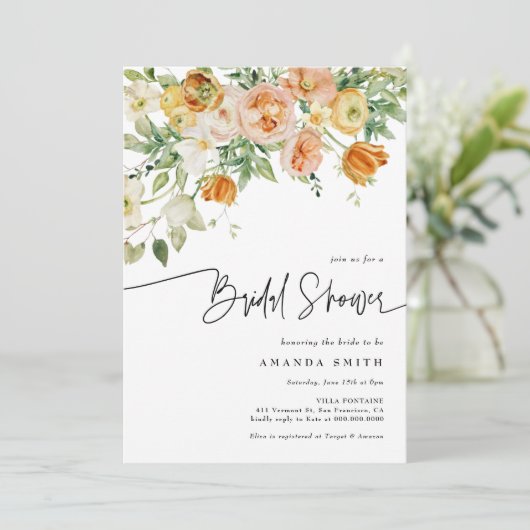 Peach Blush Floral Greenery Summer Vrijgezellenfee Kaart (Staand voorkant)