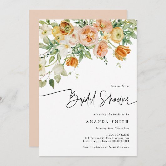 Peach Blush Floral Greenery Summer Vrijgezellenfee Kaart (Voorkant / Achterkant)