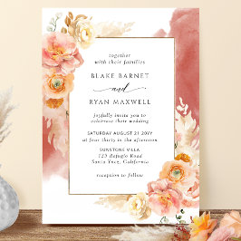 Peach Blush Floral, Rust Watercolor Chic Wedding Kaart