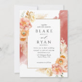 Peach Blush Floral, Rust Waterverf Wedding Kaart (Voorkant)